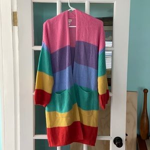 Pastel Stripe Long Cardigan with 3/4 Sleeve